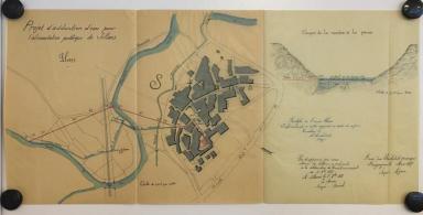 Adduction d'eau. Plan de la conduite d'amene et coupe de la rivire  la prise, Sillans-la-Cascade, 1887