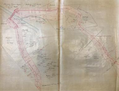 Plan parcellaire des surfaces à acquérir dans la commune de Saint-Julien pour la traversée du canal du Verdon, 1867