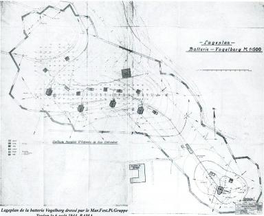 plan gnral topographique de la batterie tabli le 6 aout 1944 par le Marine-Festungs-Pionier-Gruppe Toulon