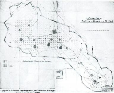 plan général topographique de la batterie établi le 6 aout 1944 par le Marine-Festungs-Pionier-Gruppe Toulon