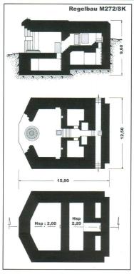 plans et coupe d'une casemate M272 de la batterie Vogelberg, relev et dessin de J. Laurent (2008)