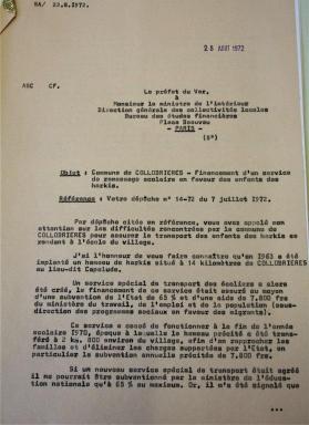 Financement d'un service de ramassage scolaire au hameau de forestage, 1973.@Financement d'un ramassage scolaire pour les enfants de Harkis, aot 1972.