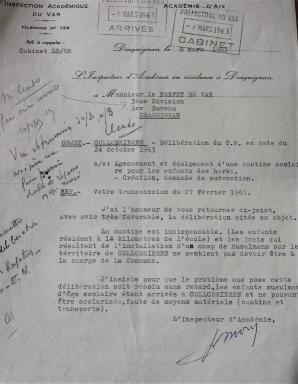 Lettre de l'inspection académique concernant le scolarité des enfants de Harkis, mars 1963.