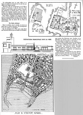 [Villa de sportifs  Antibes. Plans, lvation principale sur la mer, plan de situation gnrale.], 1937.