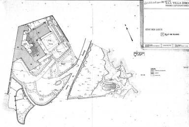 S.C. VILLA ZERO 06600 Cap d'Antibes. Etat des lieux. Plan de masse [maison et jardin]. 1990.