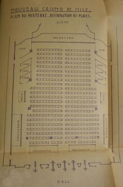 Nouveau casino [Nice], plan du parterre, distribution des places, 1945.