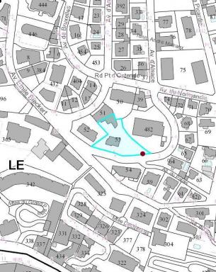Plan de la proprit Caputo avec localisation (en rouge) du portail. Le "Palais Carabacel" se situait  l'emplacement du btiment not '482'.  