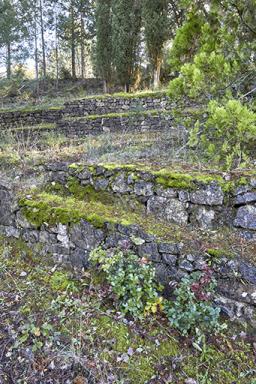 Chemin de desserte du hameau formé par des restanques en pierre.