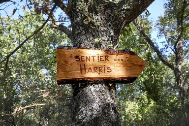 Panneau indiquant le sentier que prenaient les Harkis pour se rendre au village.