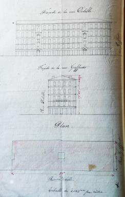 [Immeuble rue Delille, Nice], faade de la rue Delille, faade de la rue Gioffredo, plan, 1878.