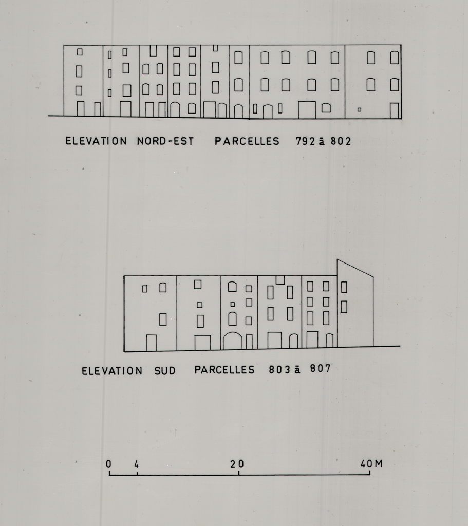 Parcelles 792  802. Elvation nord-est ; parcelles 803  807. Elvation sud.