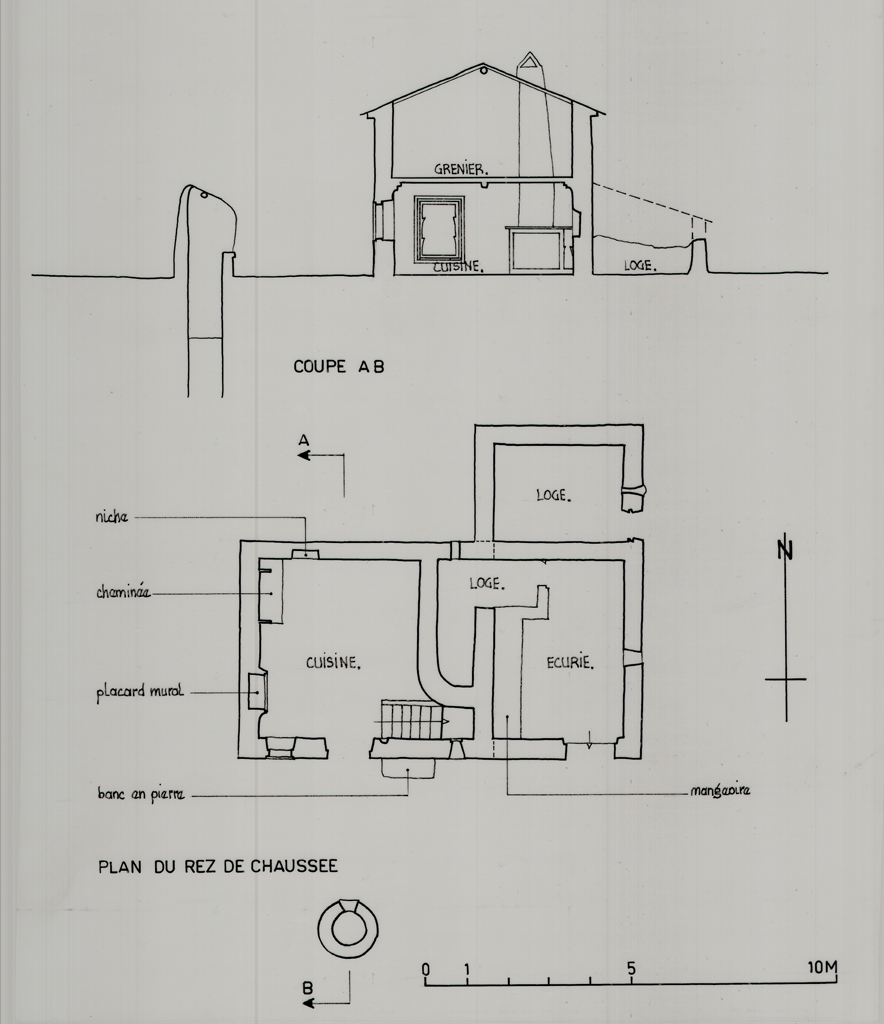 Plan du rez-de-chausse et coupe AB.