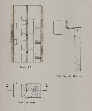 Plan du rez-de-chausse et du 1er tage. Coupe AB.