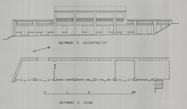 Bâtiment E. Plan et élévation est.
