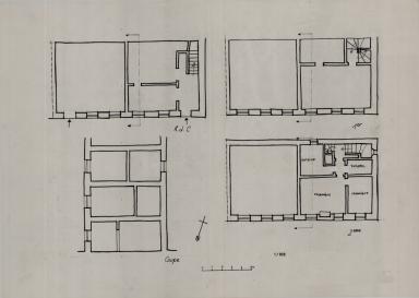 [Plans du rez-de-chausse, des 1er et 2e tages. Coupe]