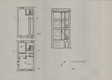 [Plans du rez-de-chausse et du 1er tage. Coupe]