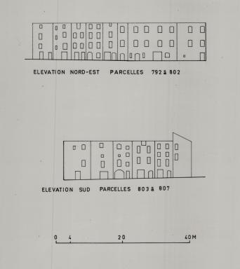 Parcelles 792 à 802. Elévation nord-est ; parcelles 803 à 807. Elévation sud.