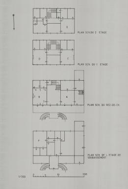 Plans schématiques de l'étage de soubassement, du rez-de-chaussée, du 1er étage et du 2e étage.