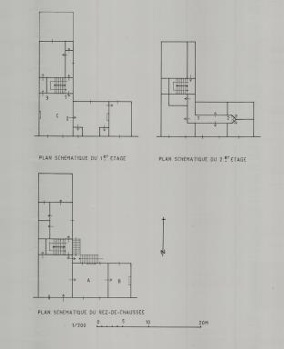 Plans schématiques du rez-de-chaussée, du 1er et du 2e étages.