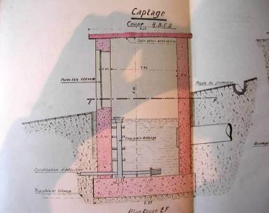 Projet d'alimentation complmentaire en eau potable au hameau d'Enriez. Captage. Coupe ABCD.