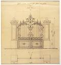 Projet de portail pour une villa avec piliers appareills et vantaux en fer.
