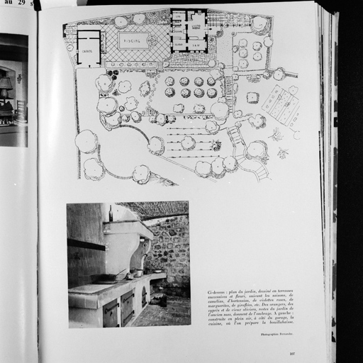 Plan du rez-de-chausse et du jardin, vue de dtail de la cuisine d't.