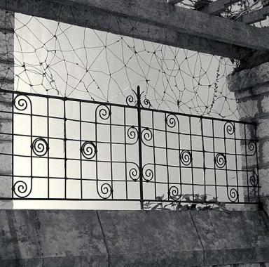 Mur de clôture. Détail d'une des grilles.