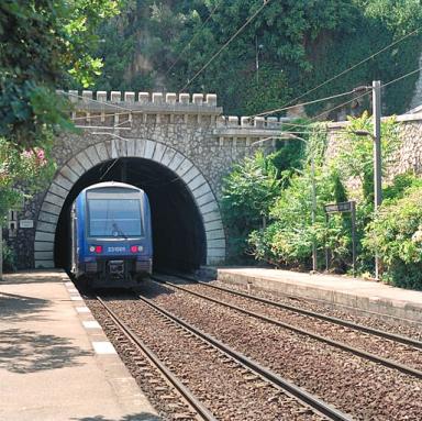 Vue d'ensemble du tunnel couronné de merlons situé à l'ouest de la gare, depuis l'est.