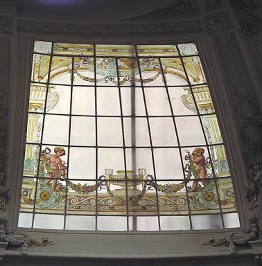 Grand salon, coupole en verrière : détail d'un panneau.
