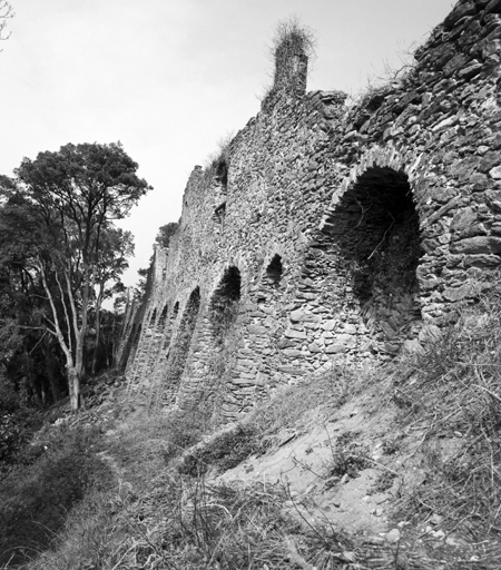 Mur d'enceinte, front ouest, section nord, vue en enfilade prise du sud-ouest.