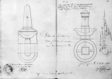 Plan et lvation de deux fontaines  construire sur la commune du Luc.