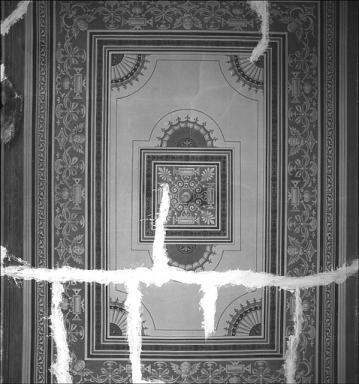 Pièce sud-est. Décor peint du plafond.