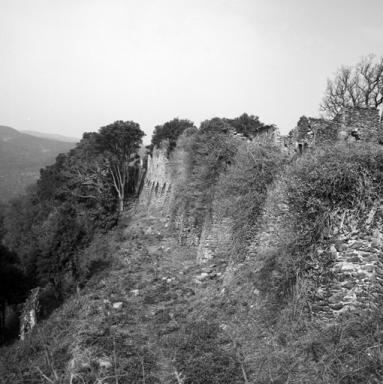 Mur d'enceinte, front ouest, vue en enfilade prise du sud-ouest.