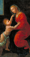 Vierge à l'Enfant. Huile sur toile, XIXe siècle, d'après Raphaël.