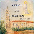 L'ancienne chapelle Notre-Dame de Consolation, thème paysager d'un ex-voto du début du XXe siècle. Huile sur carton, 1919, par J. Dumont (signé).