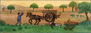 Accident de charrette d'un enfant. Huile sur carton, 1860.